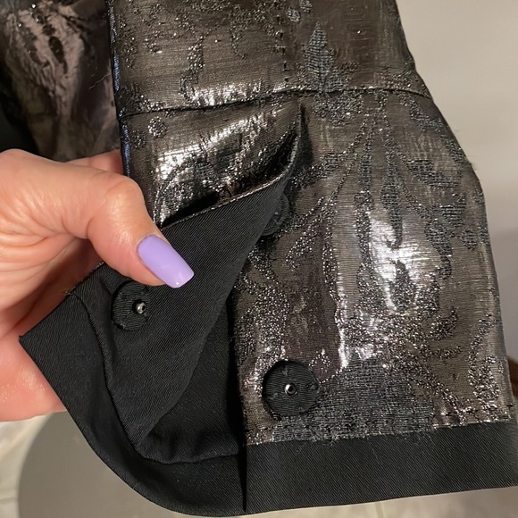 ELIE TAHARI Tessa jacket wool metallic black shinny snap front down scoop neck 4 - Picture 11 of 17
